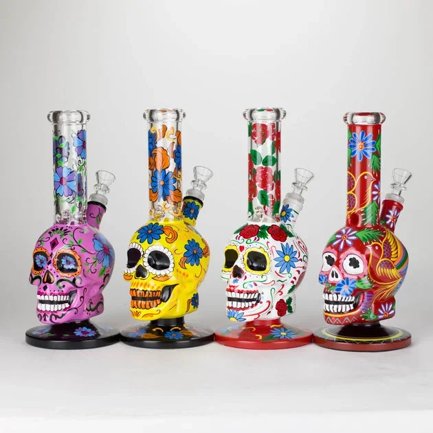 10″ Sugar Skull-Themed Glass Bong