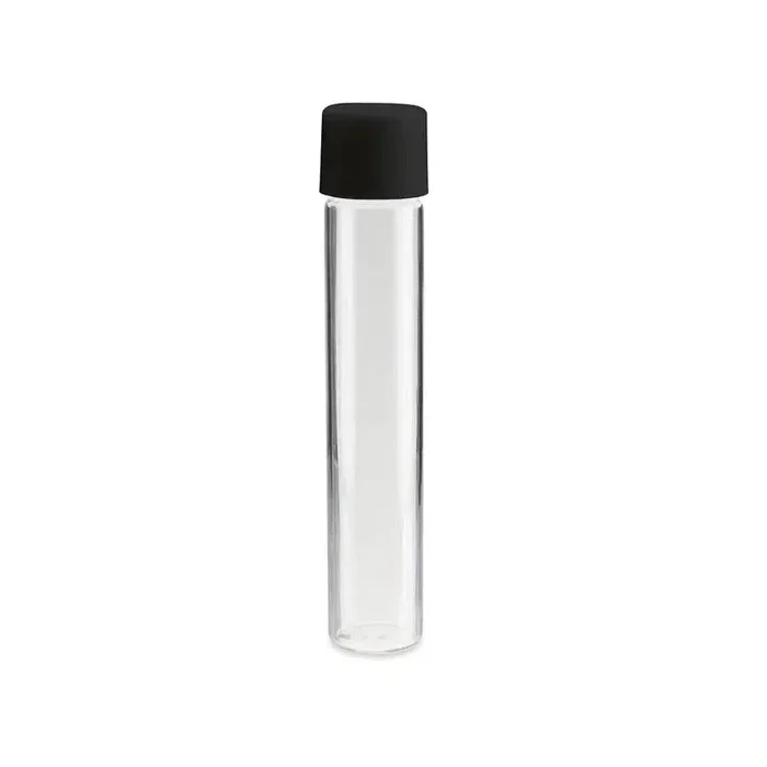 116mm Clear Glass Blunt Tube w/ Plastic Black Cap – (100 – 50,000 Count)
