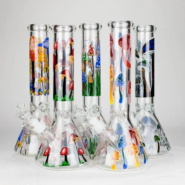 14″ 7 mm Glass Bong With Magic Mushroom Design – Glass Bong
