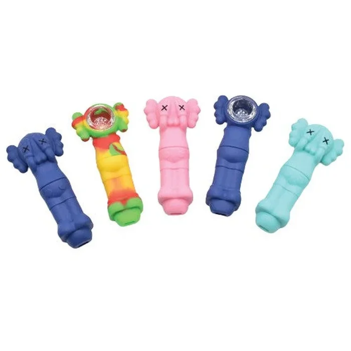 4.5 ” Silicone Bear Covering Eyes Hand Pipe – Color May Vary – (1 Count)
