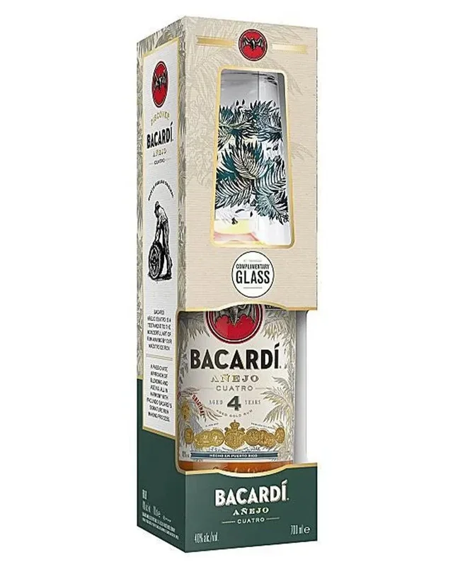 Bacardi Añejo Cuatro 4 Year Old Gold Rum Gift Pack, 70 cl