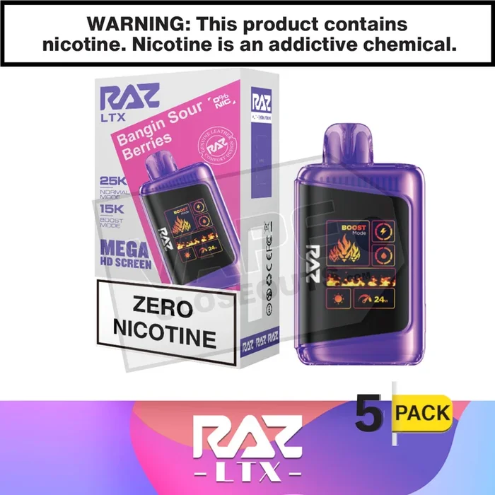 Bangin Sour Berries RAZ LTX 25K ZERO Nicotine Disposable Vape