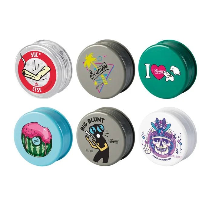 Beamer 3-Piece 63mm Virgin Acrylic Grinders – ASSORTED DESIGNS (GR898PRM)