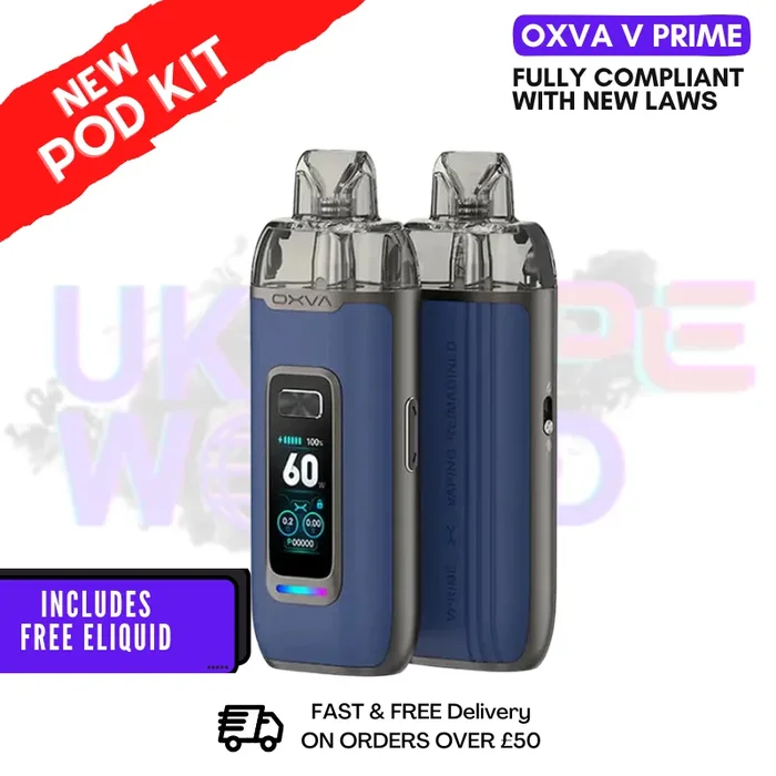 Blue Leather Oxva V Prime Pod Vape Kit + FREE NIC SALT