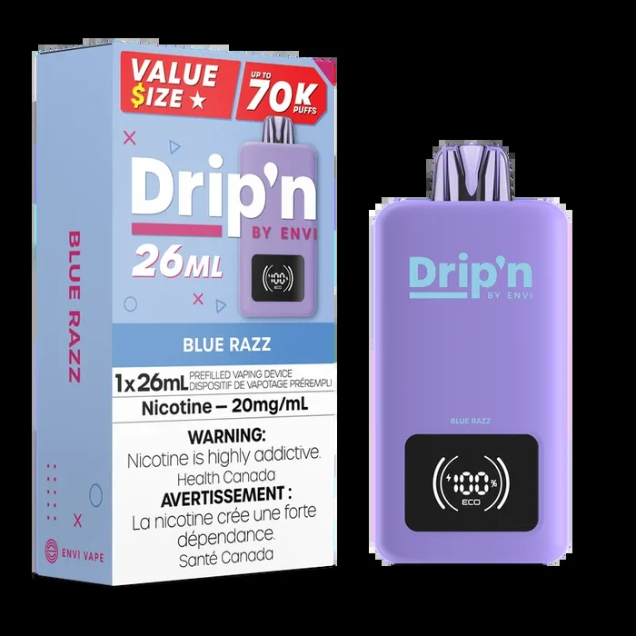 Blue Razz by Envi Drip’n 70K 26mL – Disposable Vape [ON]