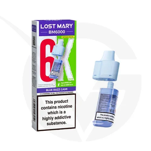 Blue Razz Gami Prefilled Pods By Lost Mary BM6000 + Refill Containers