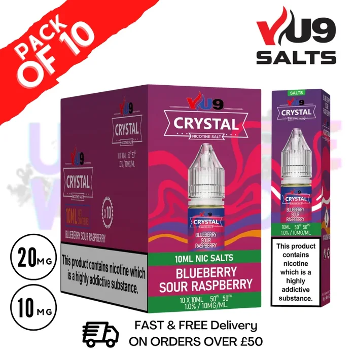 Blue Sour Raspberry VU9 Crystal Nic Salt Box Of 10