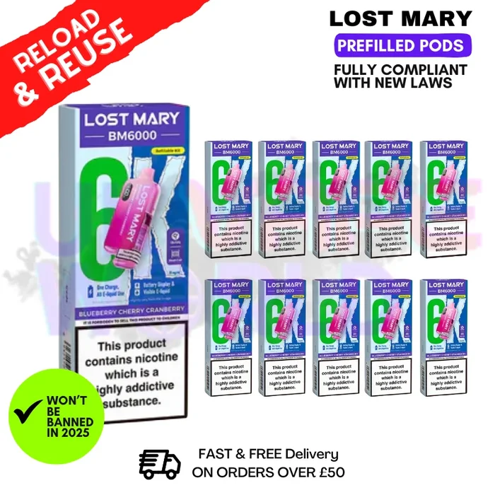 Blueberry Cherry Cranberry Lost Mary BM6000 Replacement Pods BOX OF 10