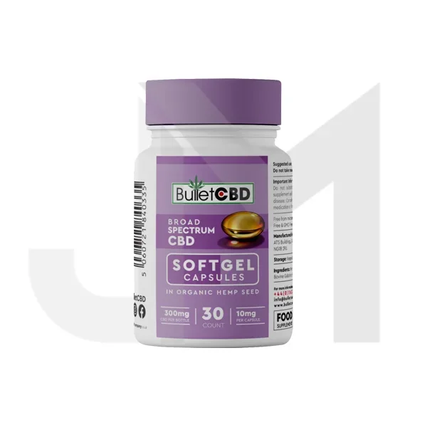 Bullet CBD 300mg Broad Spectrum CBD Soft Gel Capsules – 30 Caps