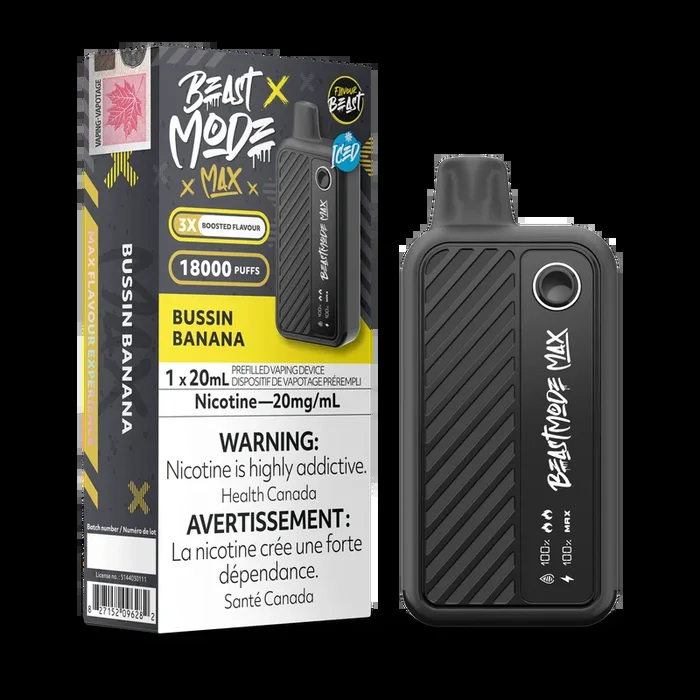 Bussin Banana Iced by Flavour Beast Max 18000 Puff 20ml – Disposable Vape [ON]