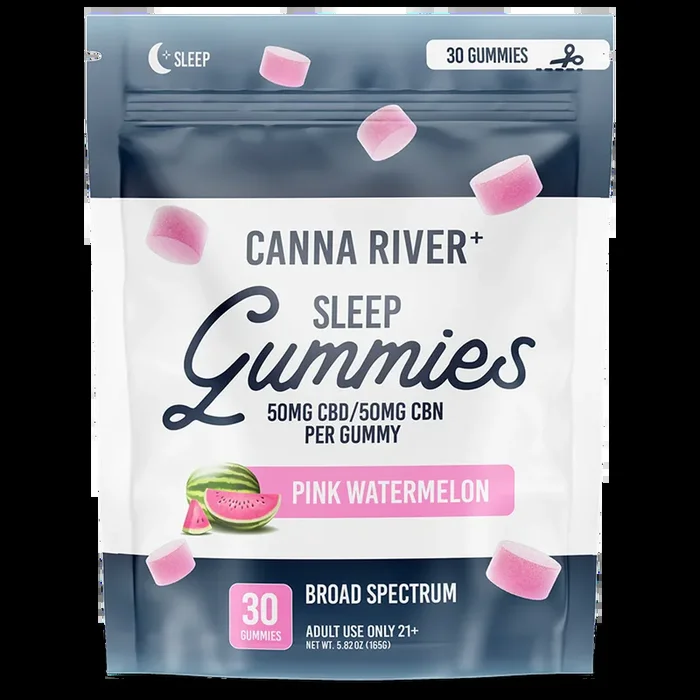 Canna River – Broad Spectrum CBD/CBN Gummies – Sleep – Pink Watermelon – 30 Gummies (100MG Each)