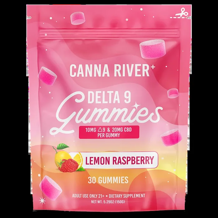 Canna River – Delta 9 Gummies – Lemon Raspberry – 30 Gummies (10MG Delta 9 & 20MG CBD Each)