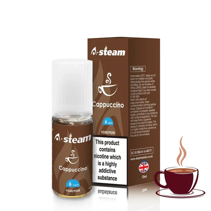 Cappuccino A-Steam 10ml Premium Vape Juice – Pack of 10 Bottles