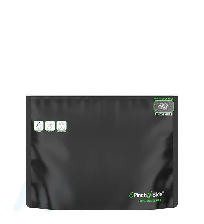 Child Resistant | 100% Recyclable Pinch N Slide ASTM Matte Black Mylar Exit Bags | 12in x 9in – 56g – 250 Count