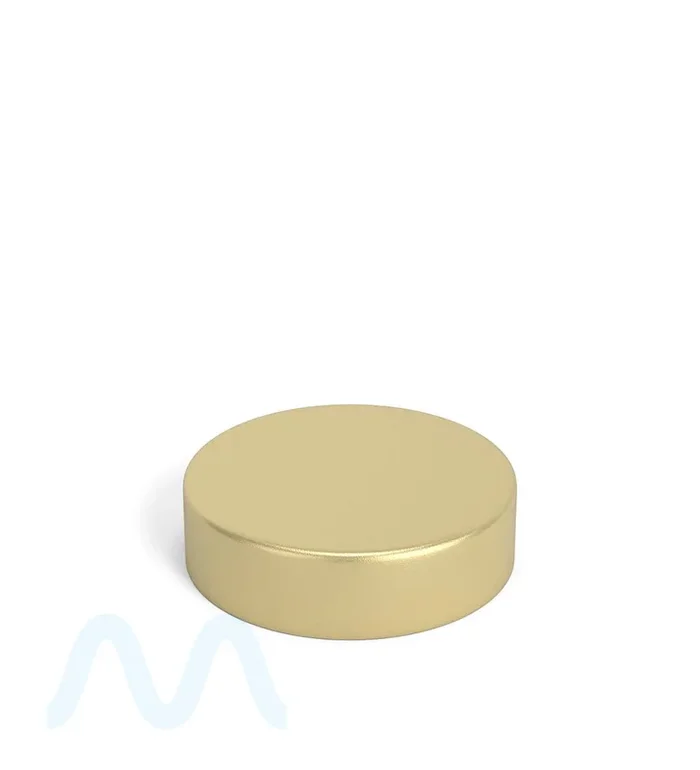 Child Resistant | Smooth Flat Push Down & Turn Plastic Caps w/ Foam Liner | 50mm – Matte Gold – 100 Count