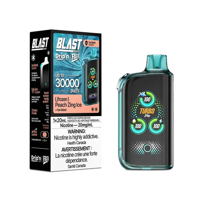 Drip’n by Envi x Fasta Blast 30K Disposable – Peach Zing Ice (ON)