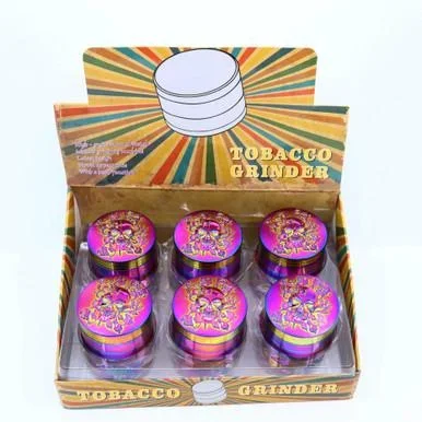FLORAL SKULL DESIGN MANUAL METAL GRINDER 52 X 35MM 4 PARTS RAINBOW COLOR (GRZ524XC-SKULL)