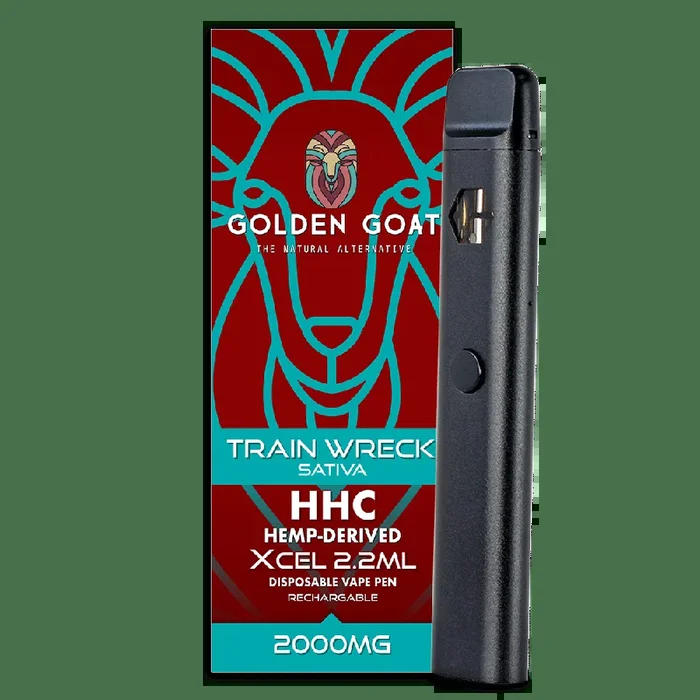 Golden Goat – 2000mg HHC Vape Pen – Rechargeable Disposable – Train Wreck Flavor