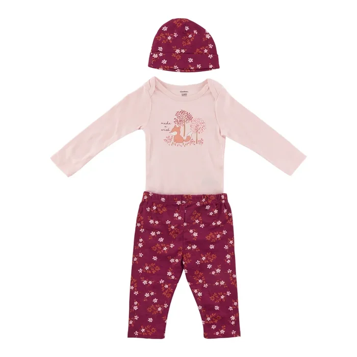 Infant Girls’ Top and Pant Set with Hat, 3-Piece, 0-9 Month