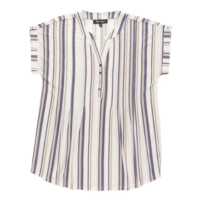 lily morgan Women’s Pleated Printed V-Neck Blouse