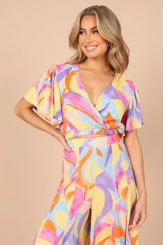 Luis V Neck Cropped Top – Multi Blue