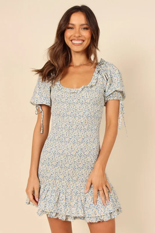 Marabella Shirred Mini Dress – Blue