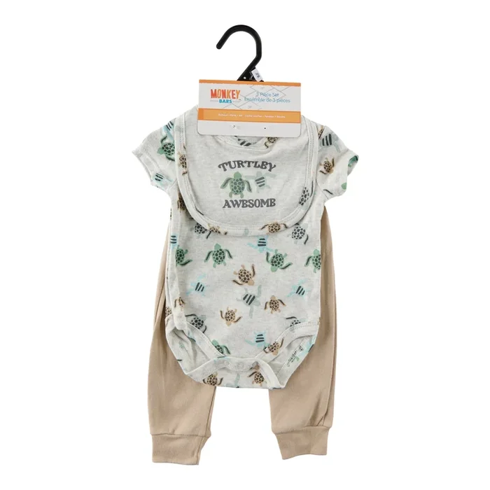 MONKEY BARS Infant Boys’ Sand Dunes Pants Set with Bib, 3-Piece, 0-9 Month
