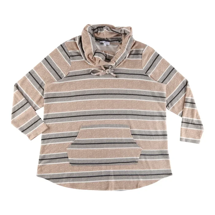 mySTYLE Women’s Plus Quest Striped Cowl Neck Snit Top