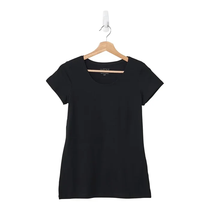 mySTYLE Women’s Short Sleeve Stretch Scoop Neck T-Shirt, Black