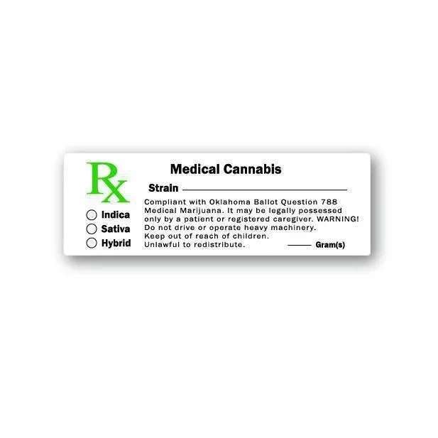 Oklahoma Medical Canna Strain & Gram Label 1 ” x 3 ” Inch 1000 Count