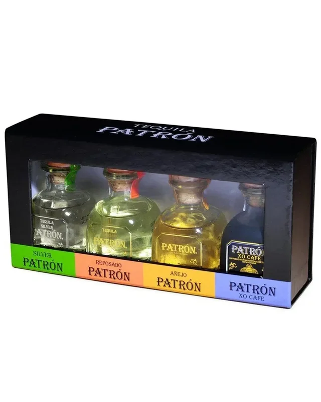 Patron Miniature Set Silver, Reposado, Anejo, XO Cafe Tequila, 4 x 5 cl