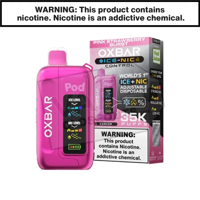 Pink Strawberry Burst OXBAR X Pod Juice Ice-Nic Control 35K Disposable Vape