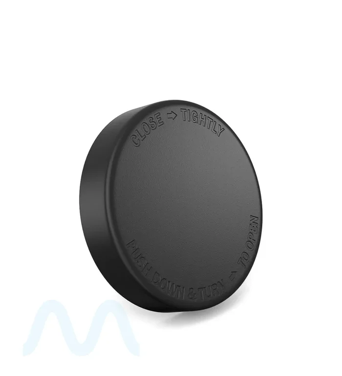 POLLEN GEAR | Child Resistant Wide Mouth Push Down & Turn Plastic Caps w/ PE Foam Liner | 66mm – Matte Black – 540 Count