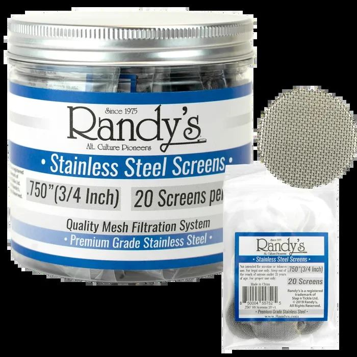 Randy’s .750 ” Stainless Steel Screen Jar – Available In Stainless Steel Screen OR Brass – (36 Packs Per Display)