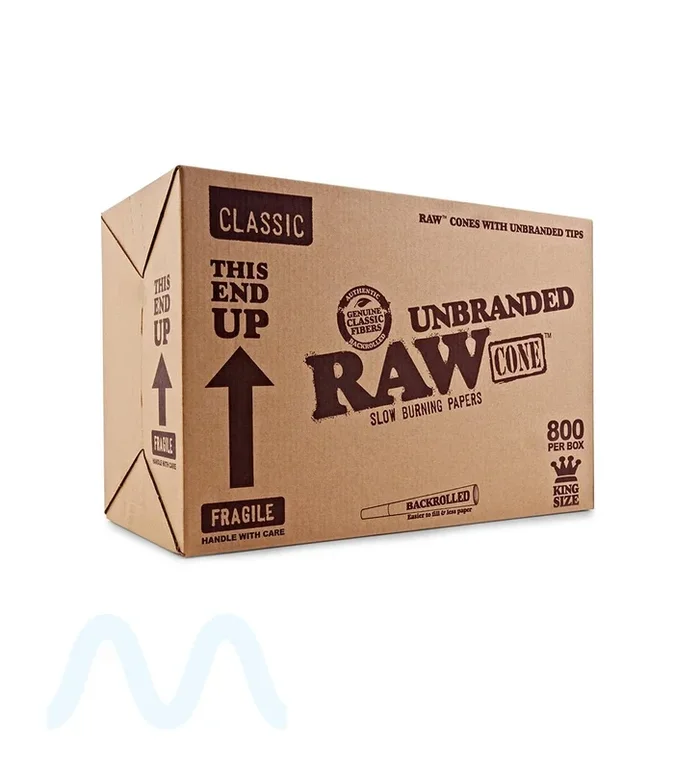 RAW | Classic King Size Pre-Rolled Backrolled Unbranded Cones | 109mm – Unbleached Paper – 800 Count
