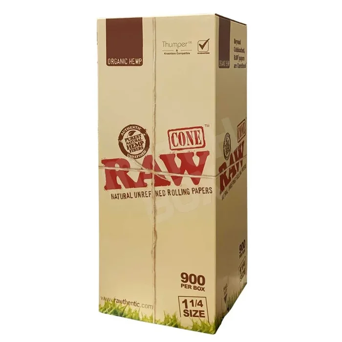 RAW Organic 1 1/4 Size Pre Rolled Cones (900/Box)
