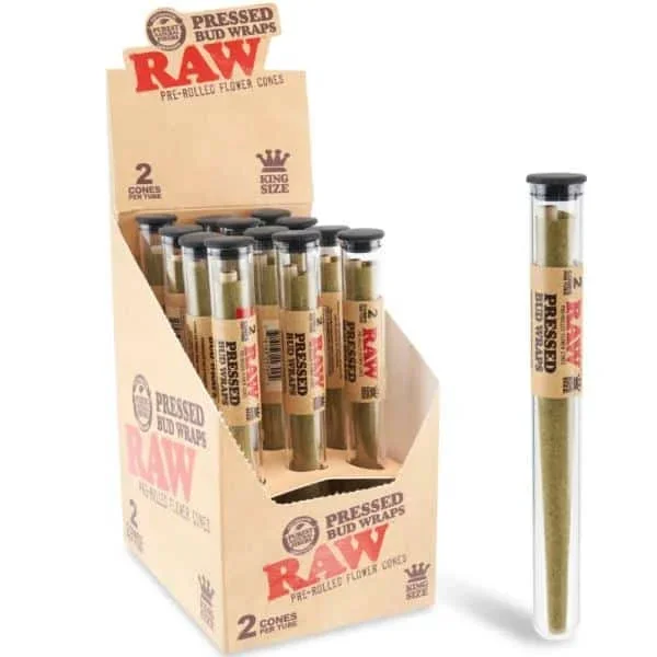 RAW Pressed Bud Wrap Cones King Size 2 pk 12 Ct Display