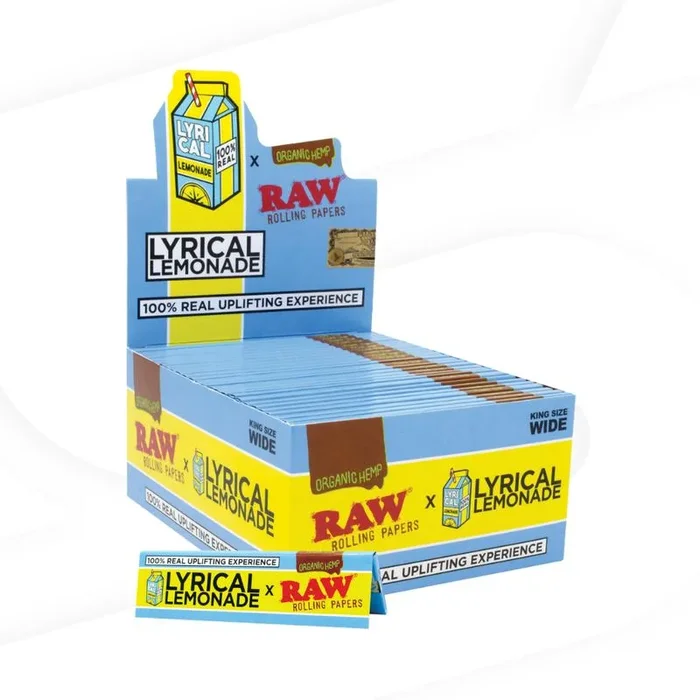RAW X LYRICAL LEMONADE KING SIZE WIDE ORGANIC HEMP ROLLING PAPERS (50CT PER BOX)