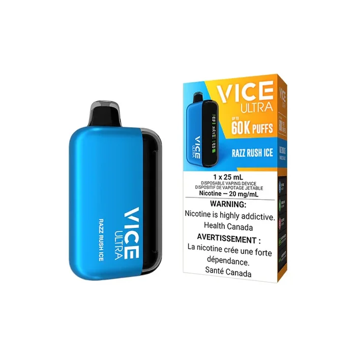 Razz Rush Ice by Vice Ultra 60K Puff 25mL – Disposable Vape [ON]