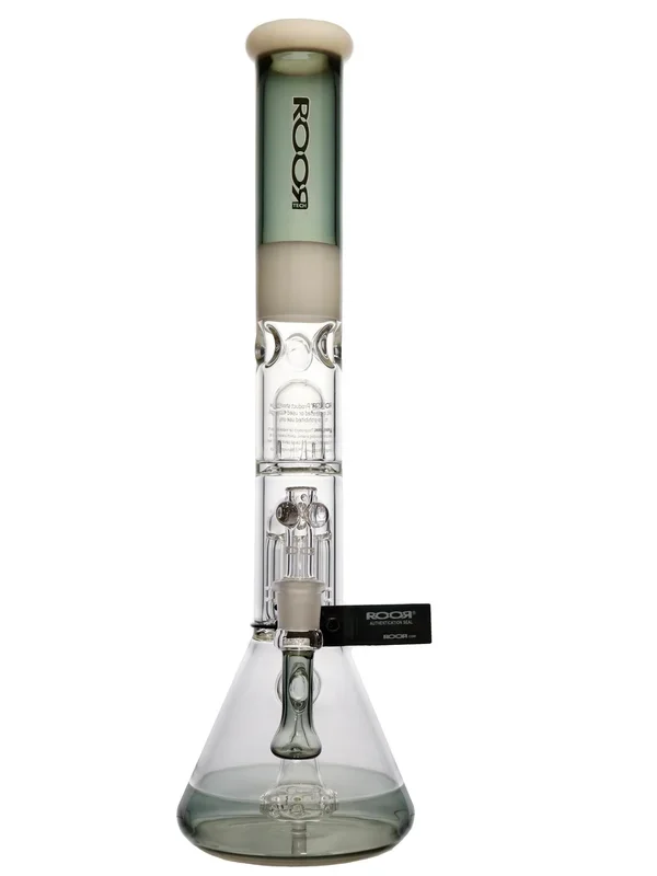 RooR Tech Fixed Beaker – Smokey Grey & White With 10 Arm Tree Perc and Showerhead Diffuser (17 “)