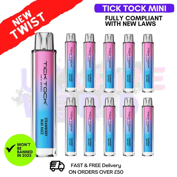 Strawberry Blue Razz Tick Tock Mini 2000 Box Of 10