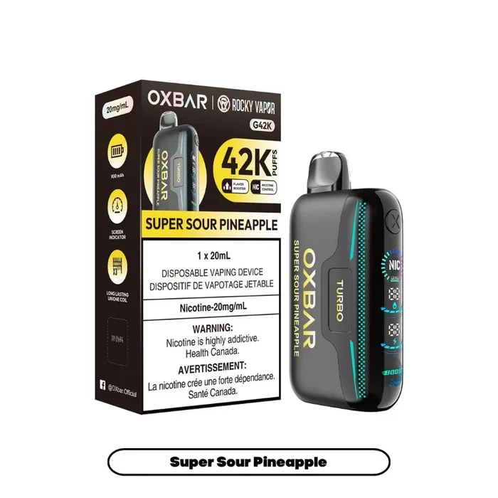Super Sour Pineapple by OXBAR x Rocky Vapor G42K (42000 Puff) 20mL – Disposable Vape [ON]