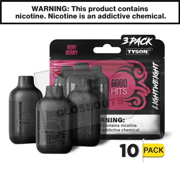 Very Berry Tyson 2.0 Lightweight 6k Puff Disposable Vape (3-Pack)