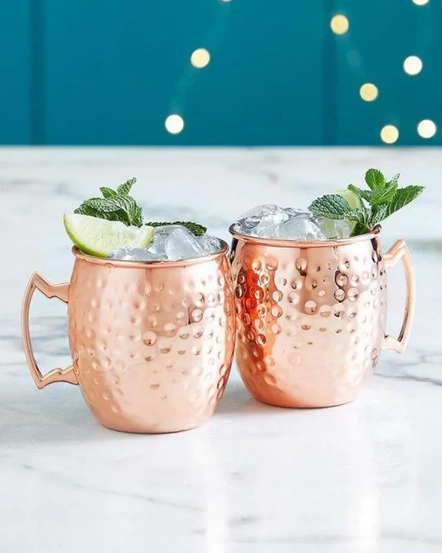 VonShef 2 Piece Hammered Copper Moscow Mule Set