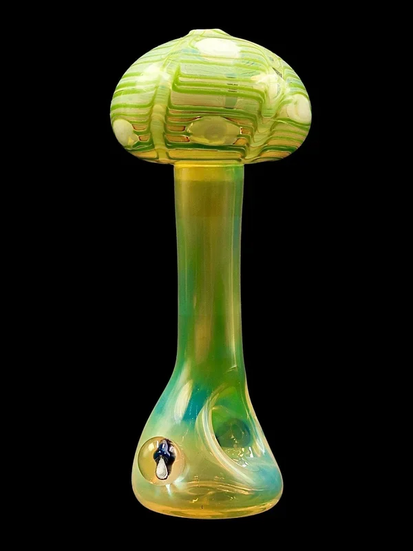 Vulcan Glass Art – Fully Fumed Standing Mushroom Hand Pipe with Mushroom Millie (6 “)