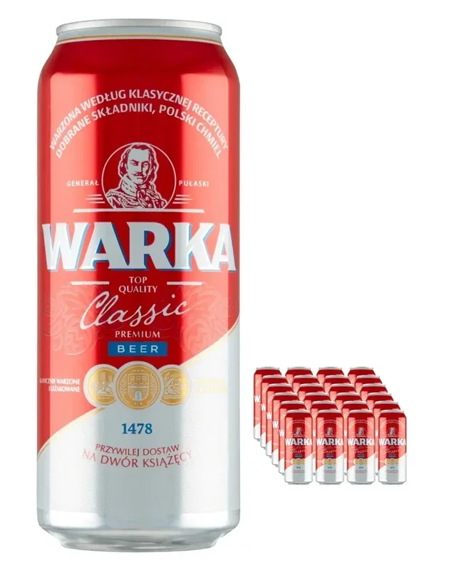 Warka Classic Polish Premium Lager Beer Pack of 24 Bottles, 500 ml Each