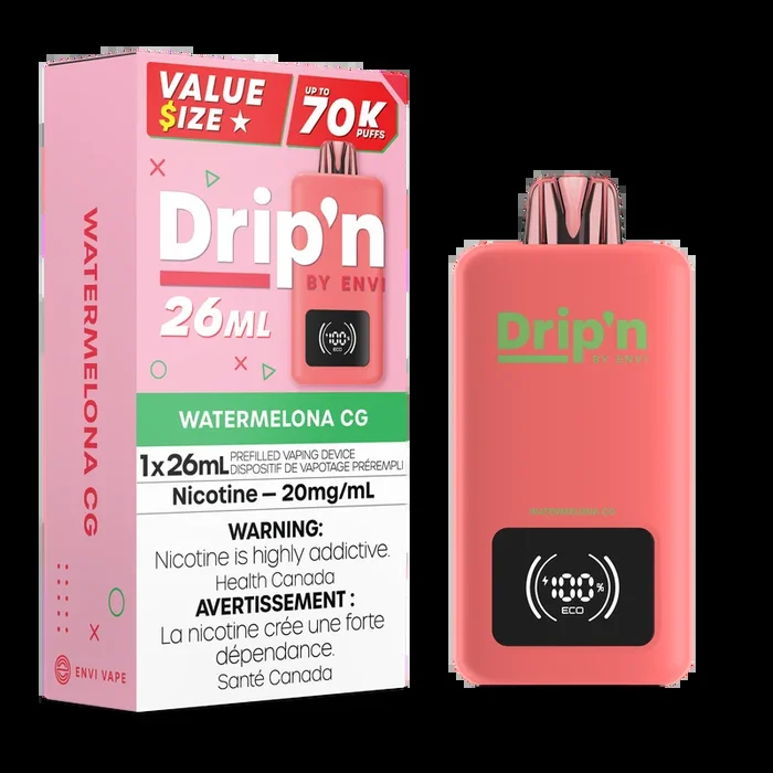 Watermelon CG by Envi Drip’n 70K 26mL – Disposable Vape [ON]