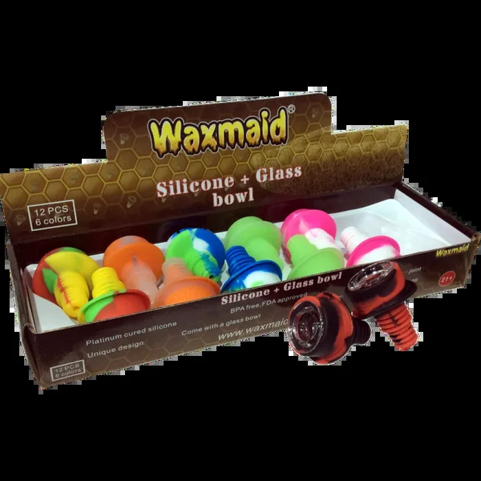 Waxmaid 14mm-18mm Hat Silicone And Glass Bowl Display – (12 Count Display)
