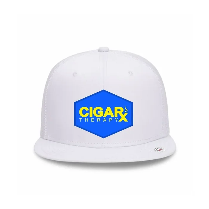White Flat Trucker with Yellow on Blue Patch