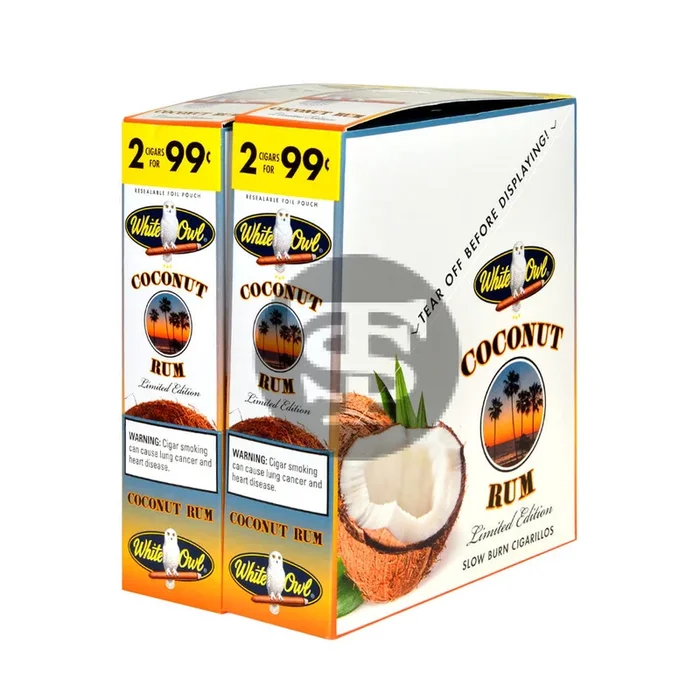 White Owl Cigarillos 99 Cent Pre Priced 30 Packs of 2 Cigars Coconut Rum